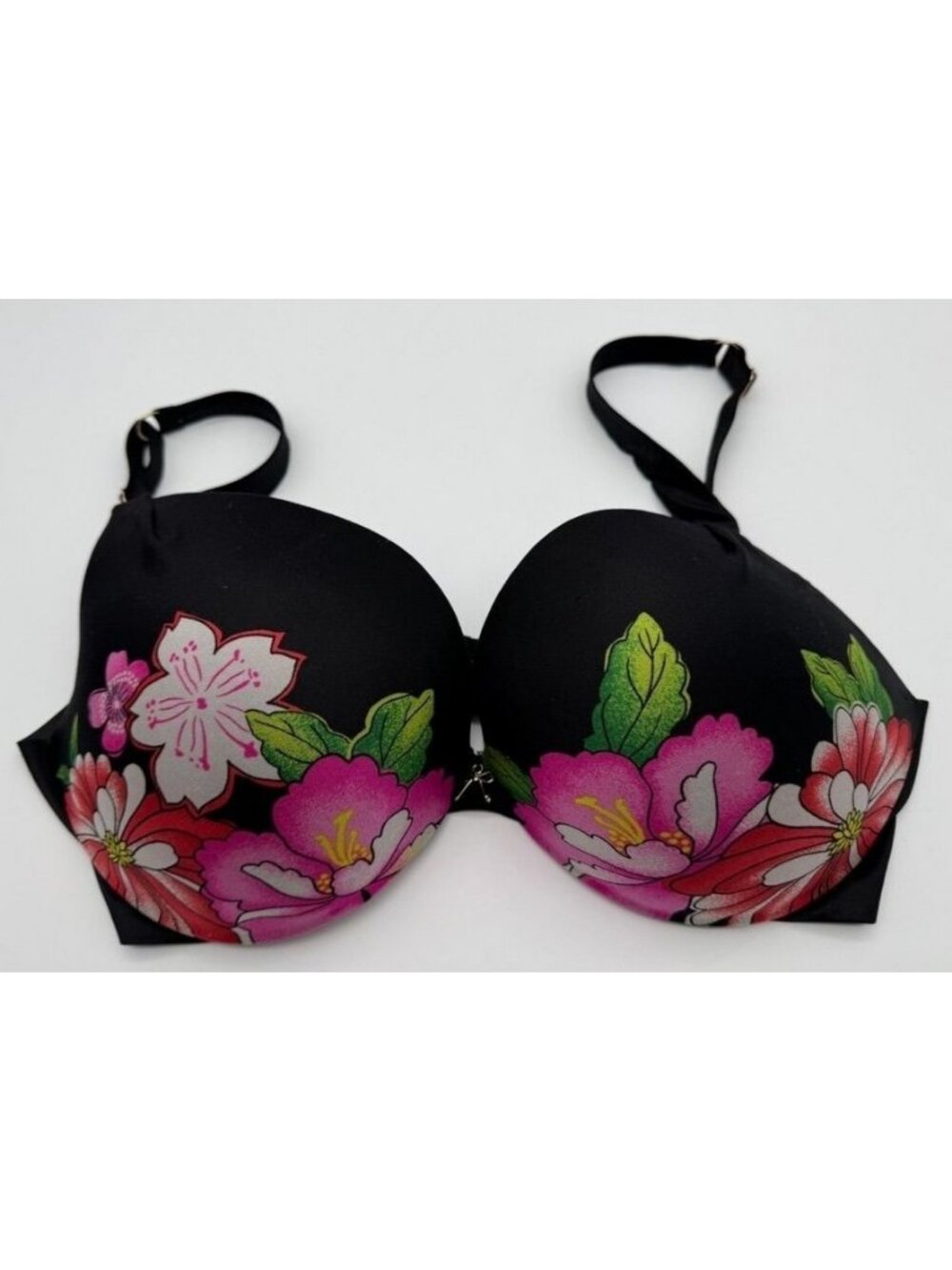 Victoria's Secret Plunge Bra Black Floral Padded Sexy Underwire Womens Size 36DD